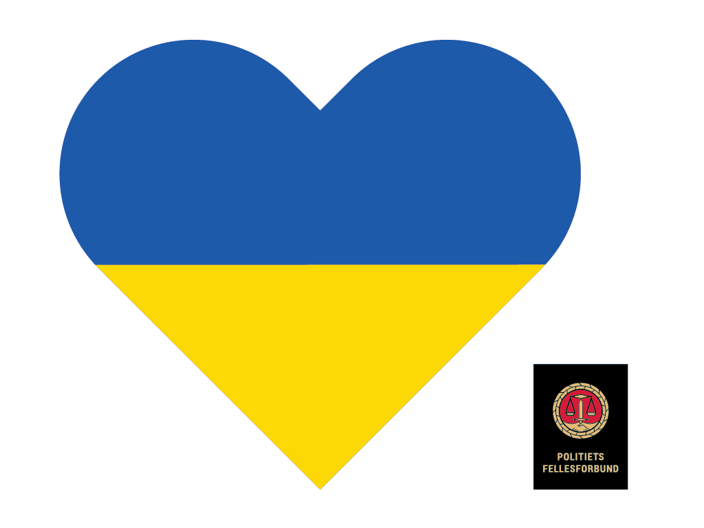 Hjerte med det ukrainske flaggets farger med PF logo