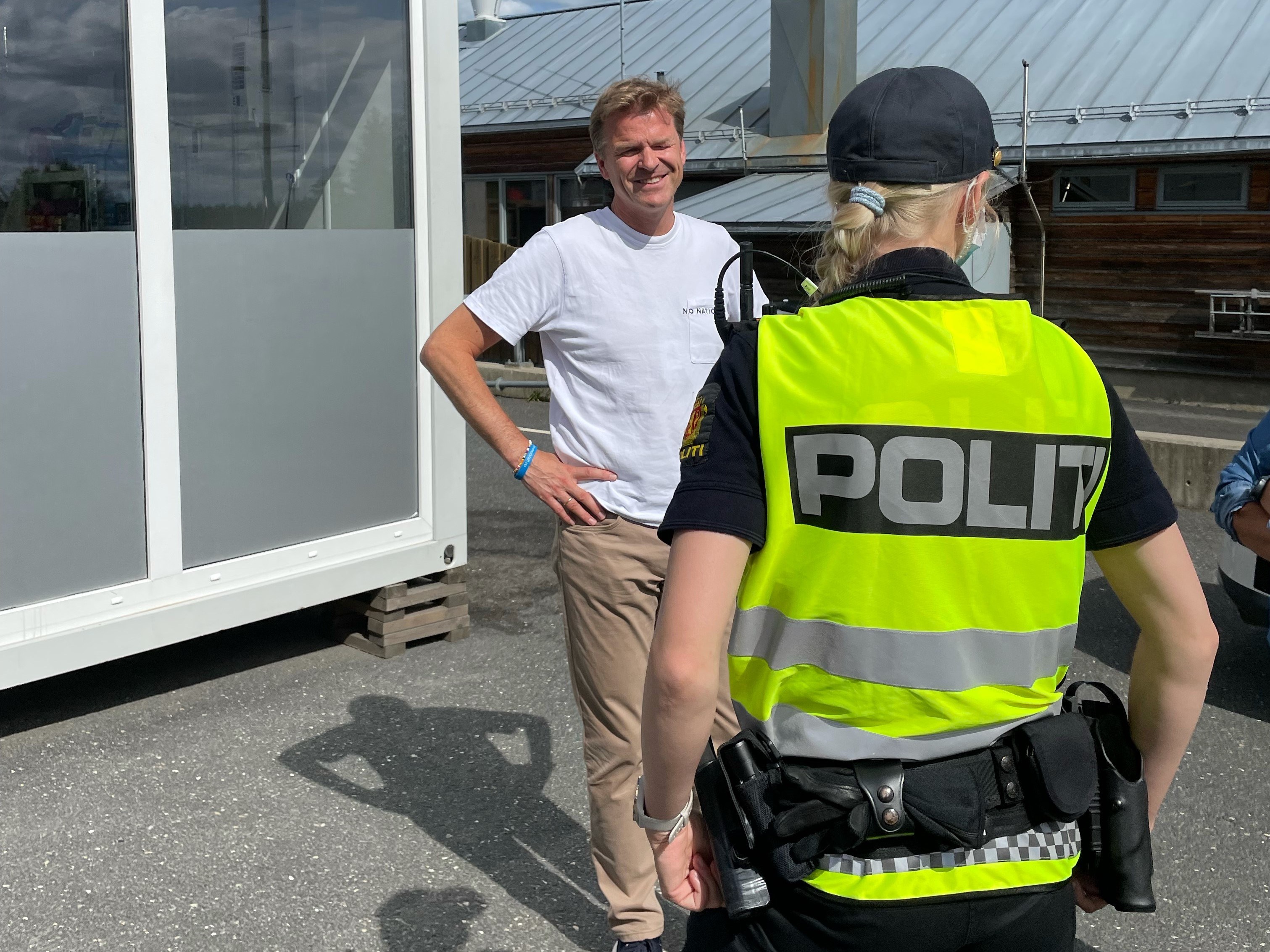Sigve Bolstad på besøk på grensa ved Ørje, juni 2021